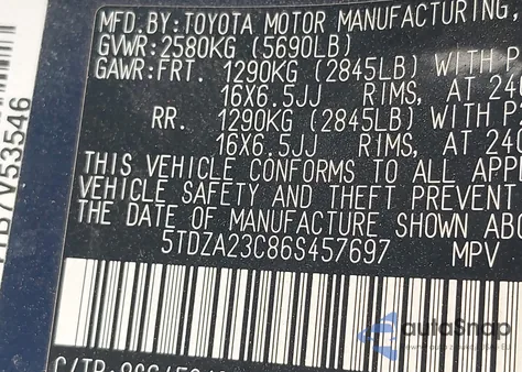 2006 Toyota Sienna Le from USA, damaged, VIN 5TDZA23C86S457697